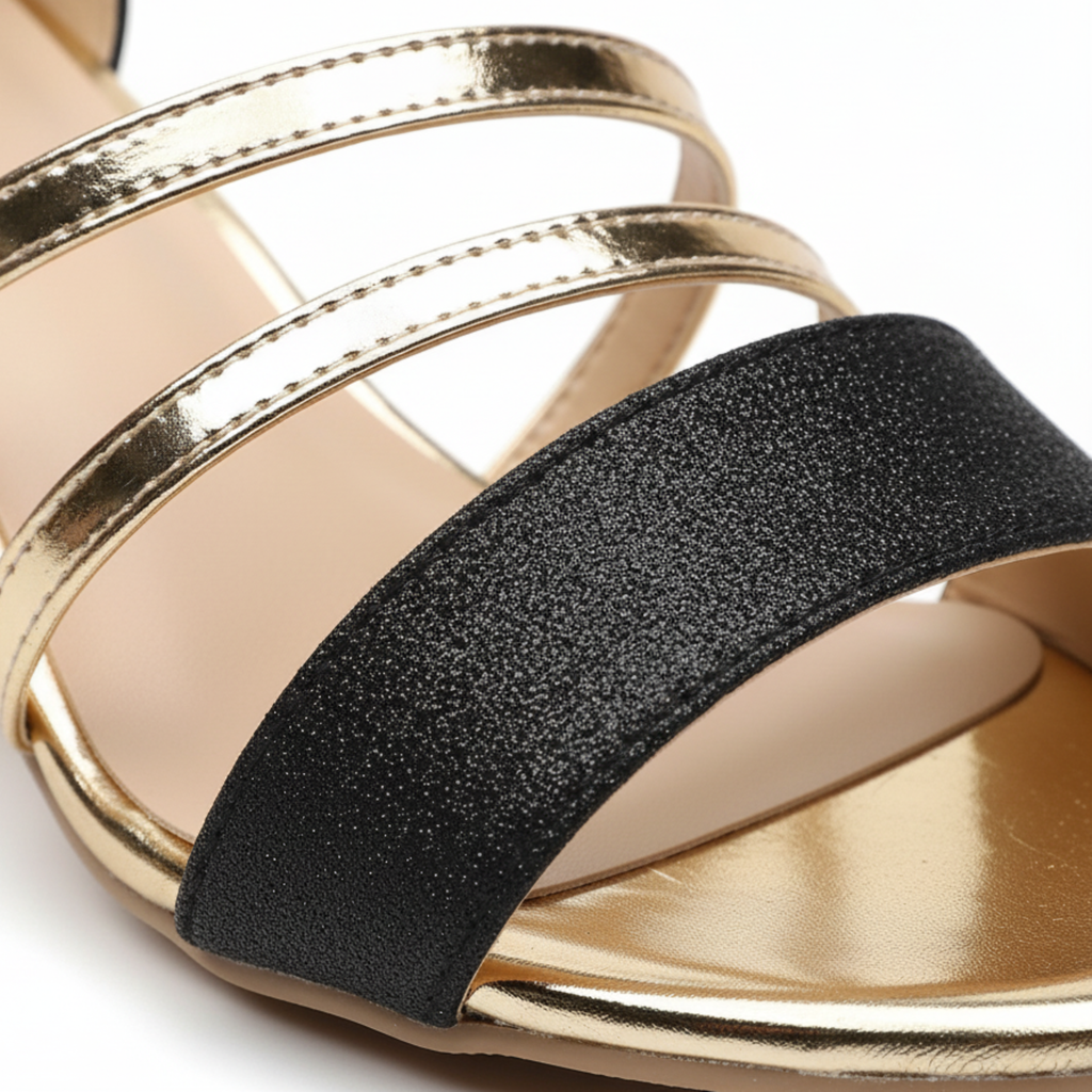 Sandales à talon bloc pour femmes avec bride pailletée à la cheville, chaussures orthopédiques pour mariage et soirée