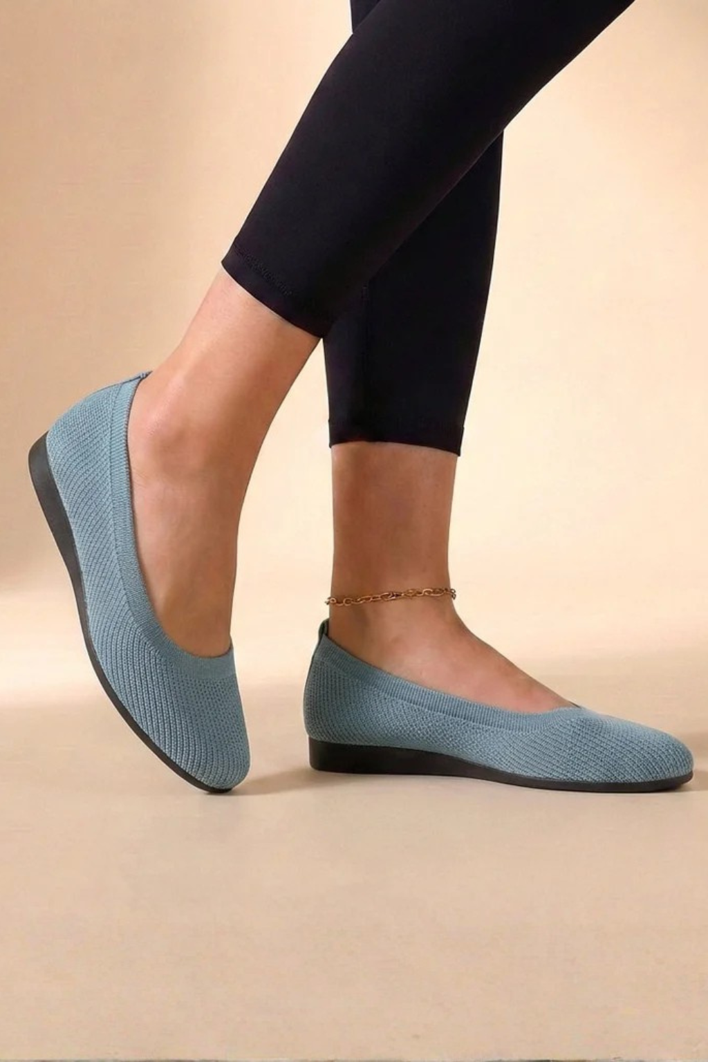 Balerini tricotate pentru femei, cu vârf rotund, slip-on, încălțăminte respirabilă pentru mers, balerini confortabili