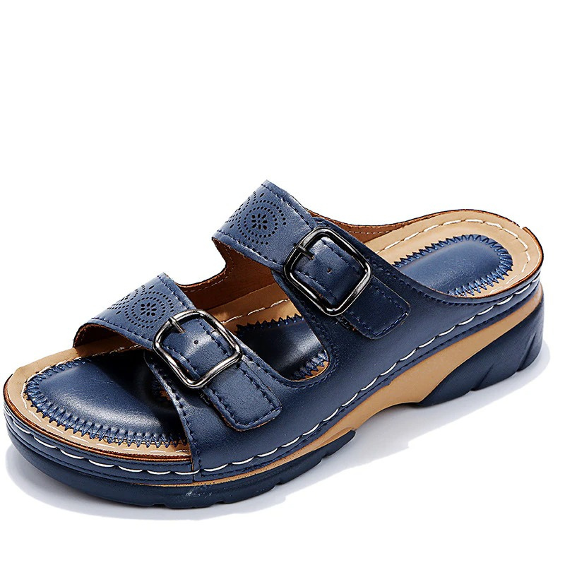 Sandali con Zeppa Ortopedici da Donna con Doppia Fibbia Ciabatte Comfort con Plateau