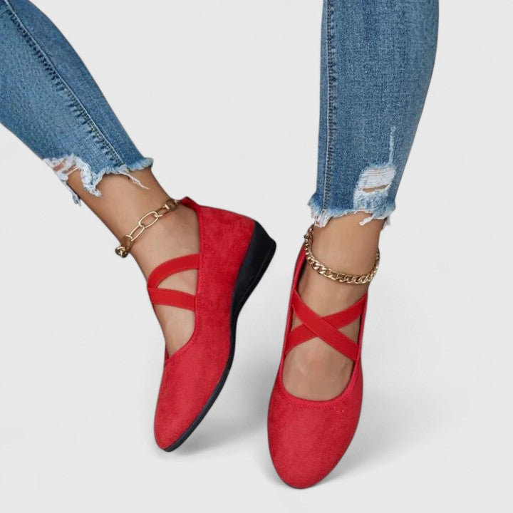 Ballerine ortopediche da donna in velluto Mary Jane con cinturino incrociato, slip-on