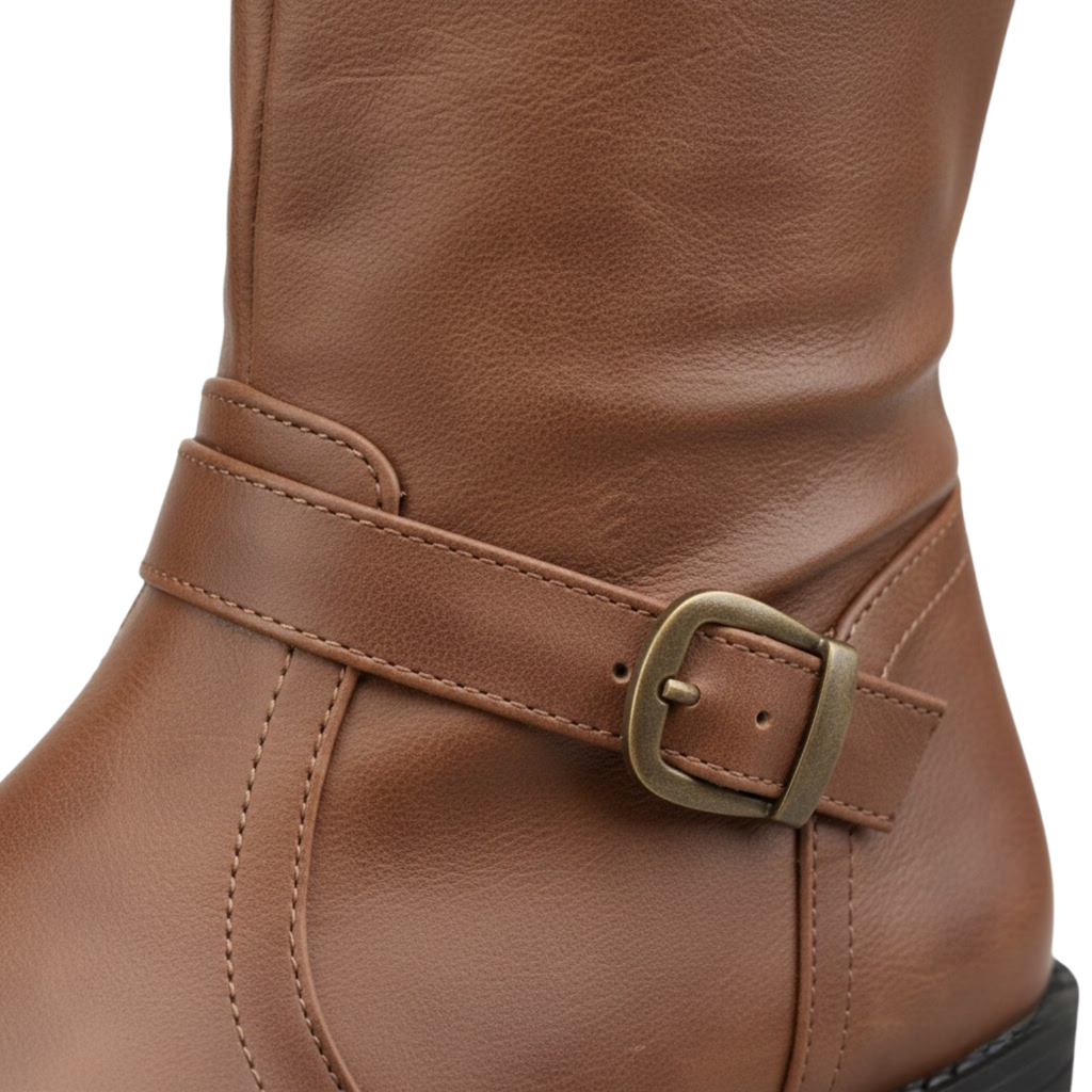 Women Winter High-Top Boot Side Zipper Belt Buckle