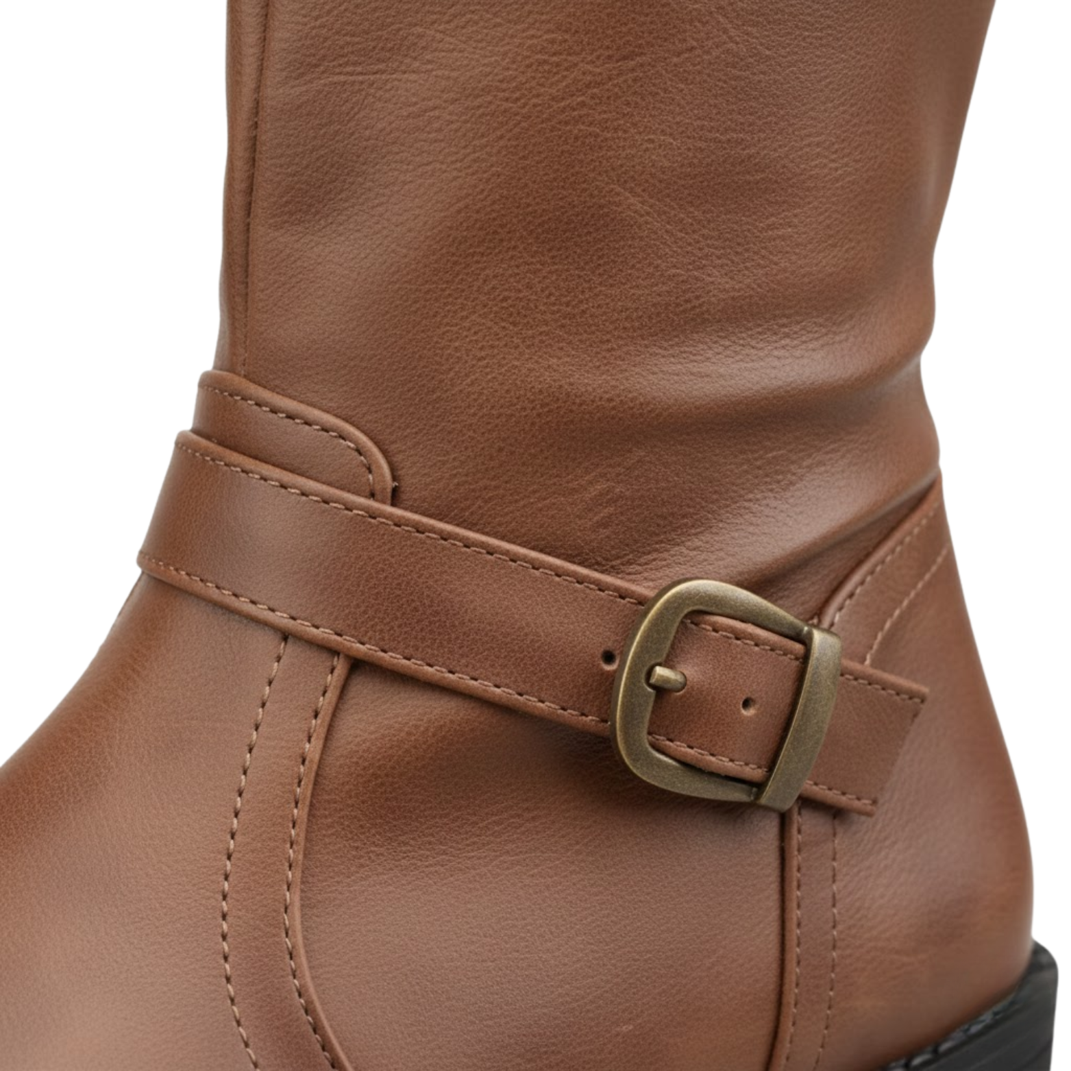 Women Winter High-Top Boot Side Zipper Belt Buckle