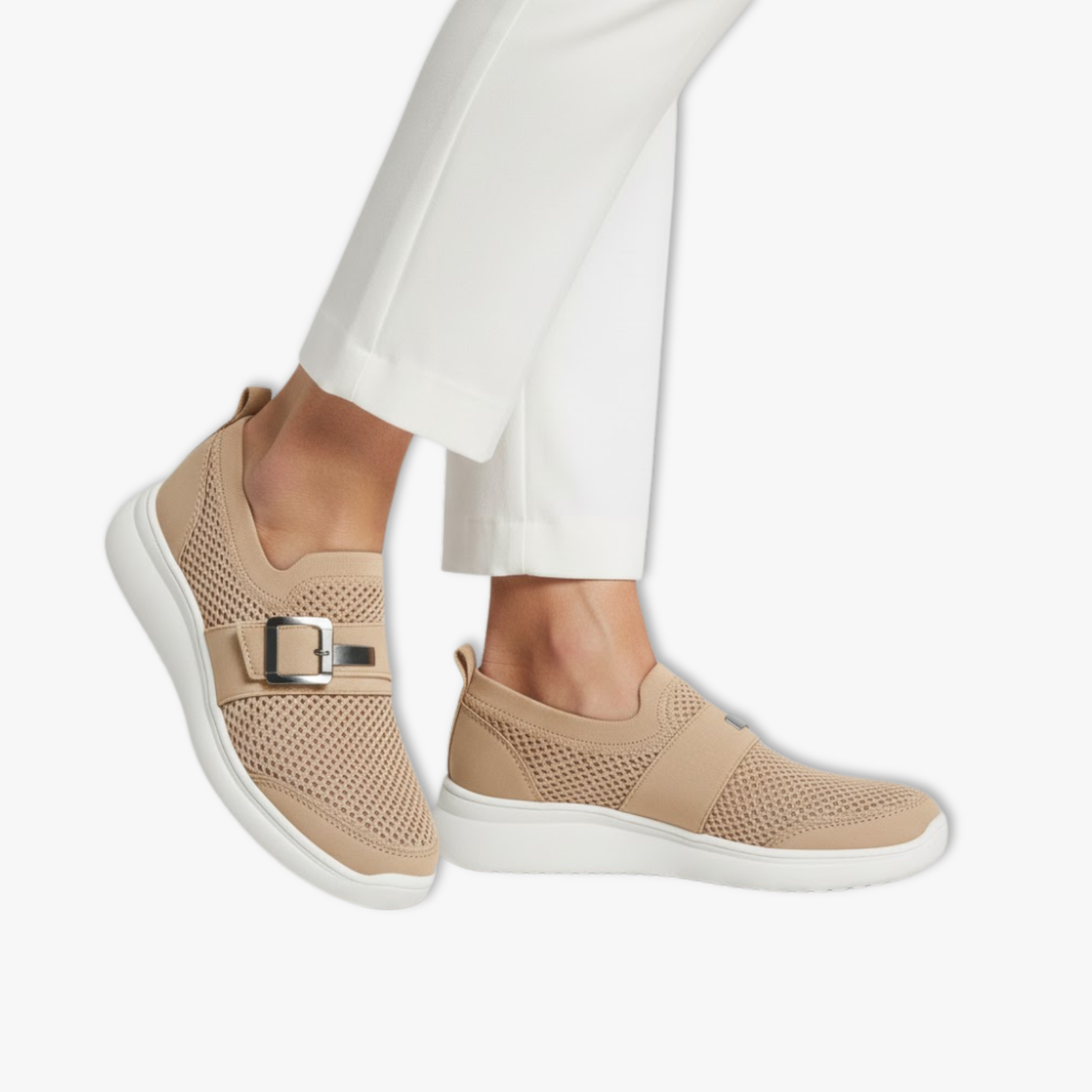 Women’s Mesh Slip-On Shoes with Buckle Detail and Soft Sole Design