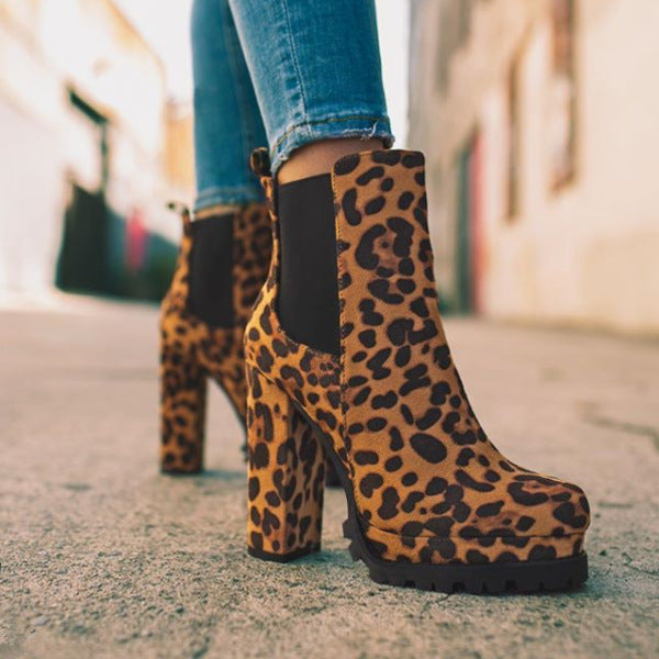 Women's Comfort Platform Heel Ankle Boots – Suede-Look Finish, Slip-On Silhouette