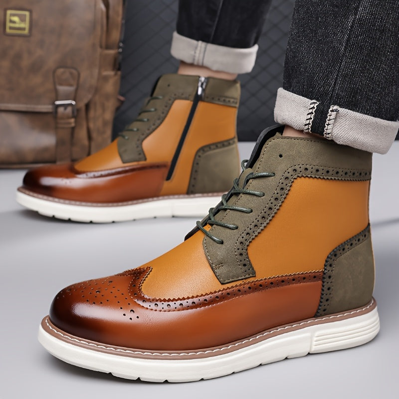 Botas de tobillo para hombre con diseño Wingtip y comodidad – plantilla acolchada para mayor confort, cierre lateral con cremallera