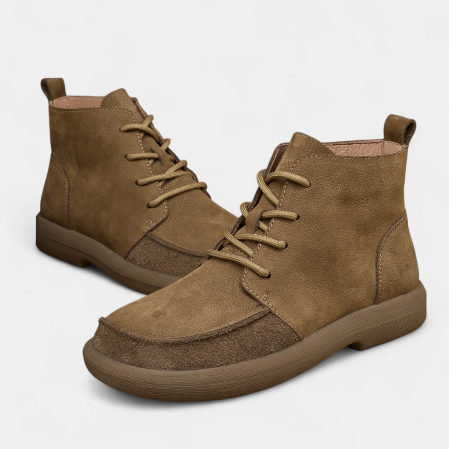 Bottes chevilles pieds nus en cuir véritable pour hommes, boîte à orteils large, semelle plate, chaussures à lacets
