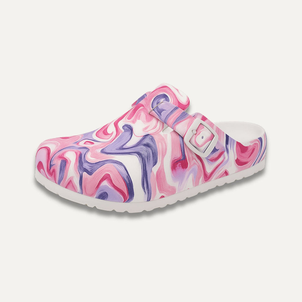 Women's Printed Clog Mules Adjustable Strap Lightweight EVA Nursing Shoes Work Slides