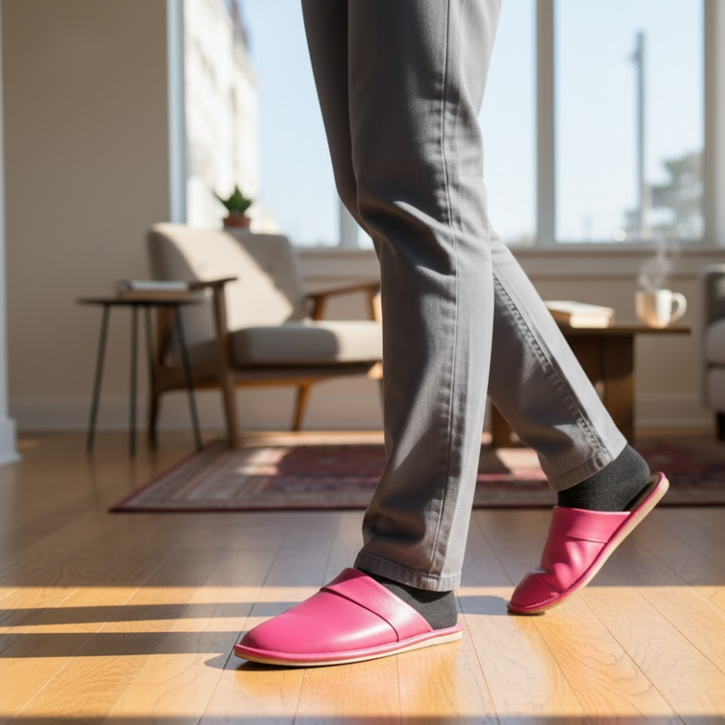 Unisex Cow Leather and Linen Indoor House Slippers