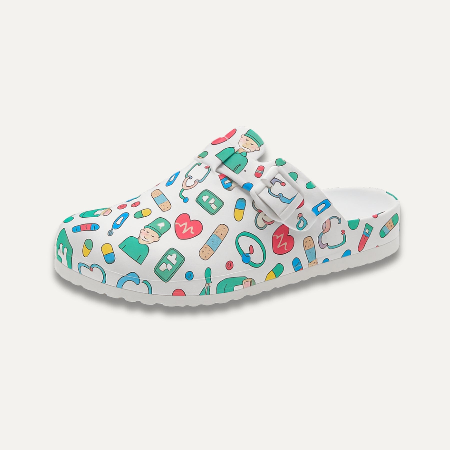 Women's Printed Clog Mules Adjustable Strap Lightweight EVA Nursing Shoes Work Slides