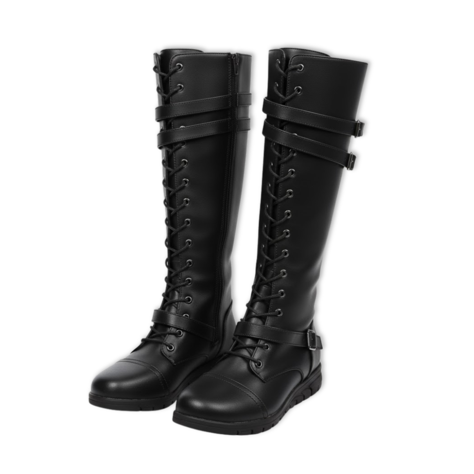 Women's Leather Platform Combat Knee High Boots