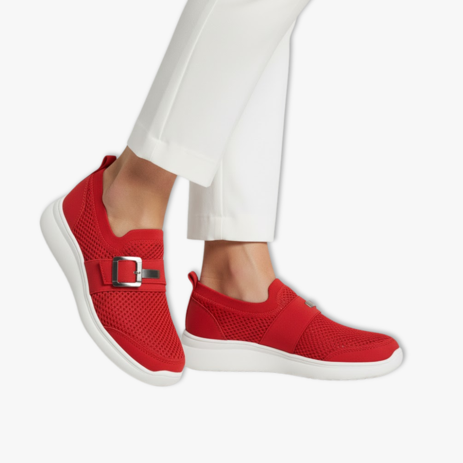 Women’s Mesh Slip-On Shoes with Buckle Detail and Soft Sole Design