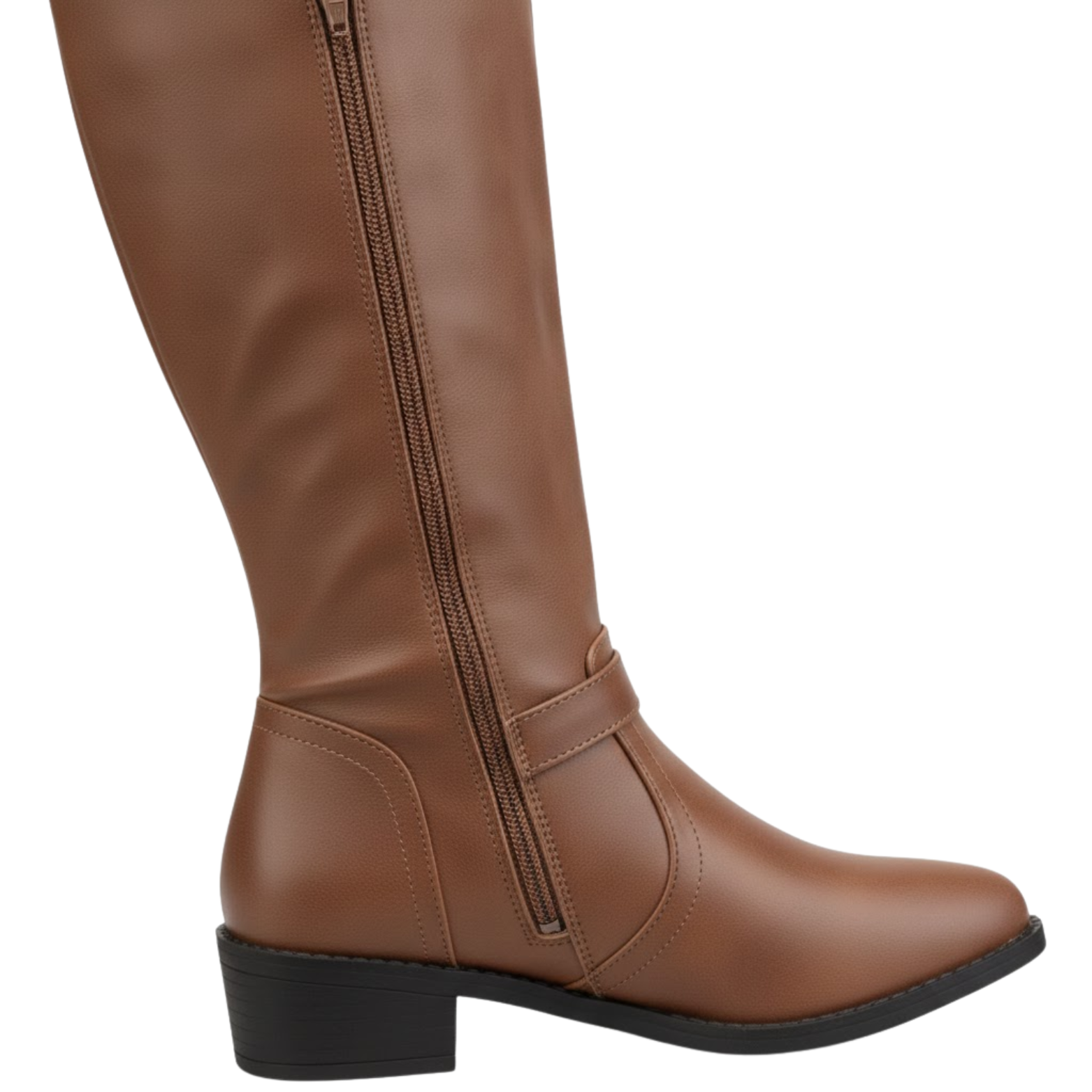 Women Winter High-Top Boot Side Zipper Belt Buckle