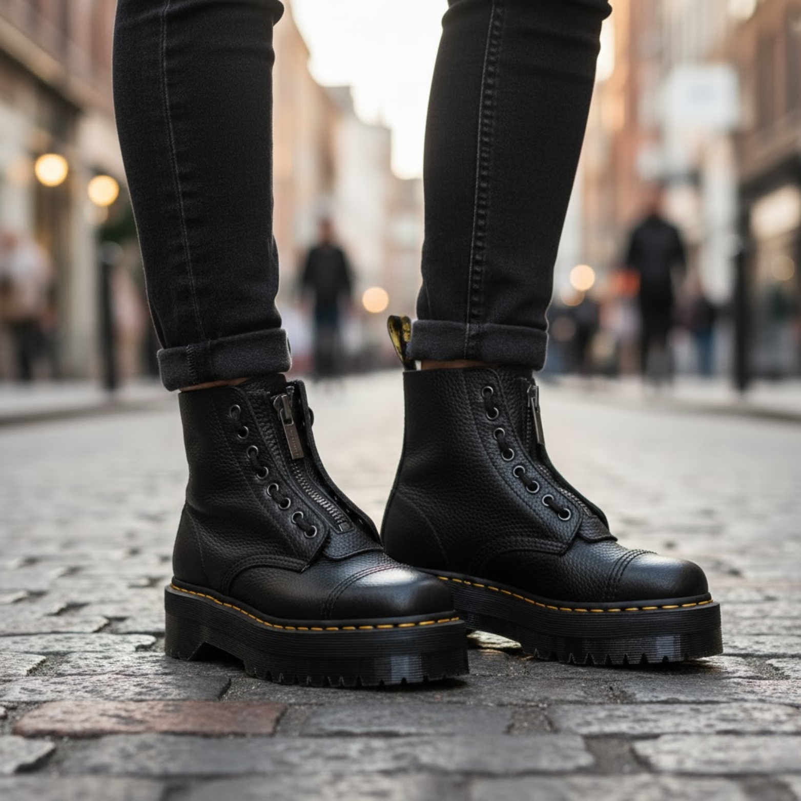 Botas con plataforma de cuero genuino para mujer, cierre frontal con cremallera, estilo punk de lujo para motociclista en invierno