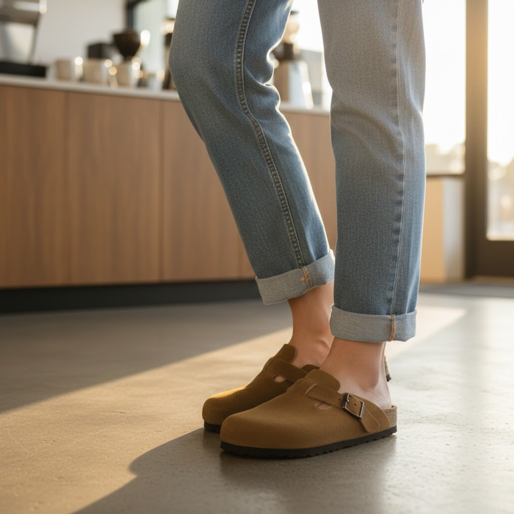 Bebealy Fashion Suede Clogs Women Cork Footbed Mules Nonslip Arch Support Slide Sandals