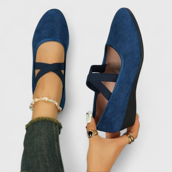 Ballerine ortopediche da donna in velluto Mary Jane con cinturino incrociato, slip-on
