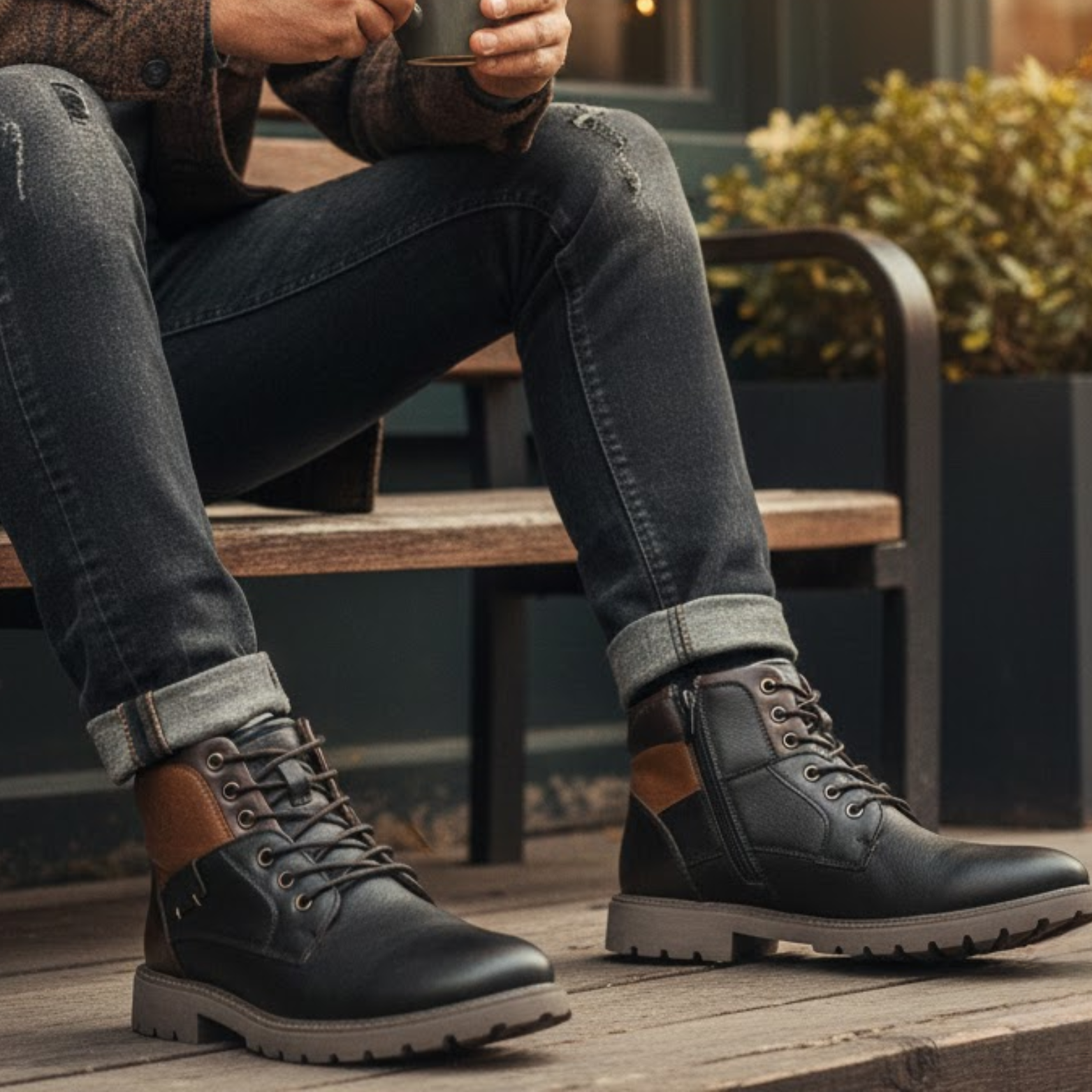 Leather Men Ankle Boots High Top Shoes Outdoor Work Casual Shoes Motorcycle Military Combat Boots