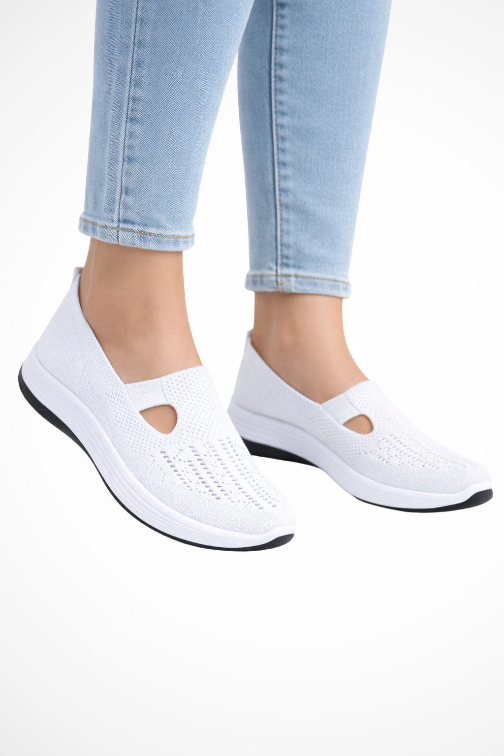 Damslips-på vardagsskor andningsbara stickade promenadskor perforerade sneakers