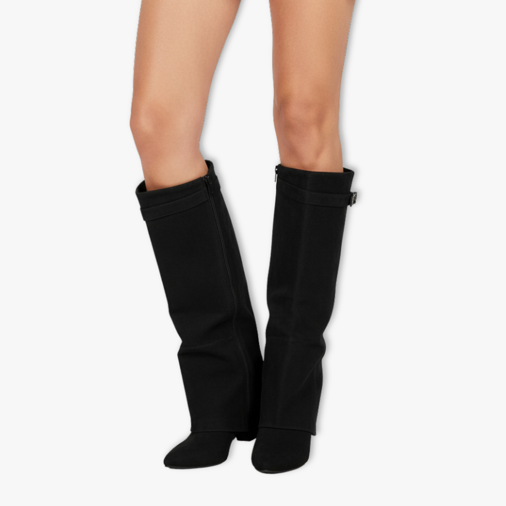 Women's Pointed Metal Buckle Knee High Boots