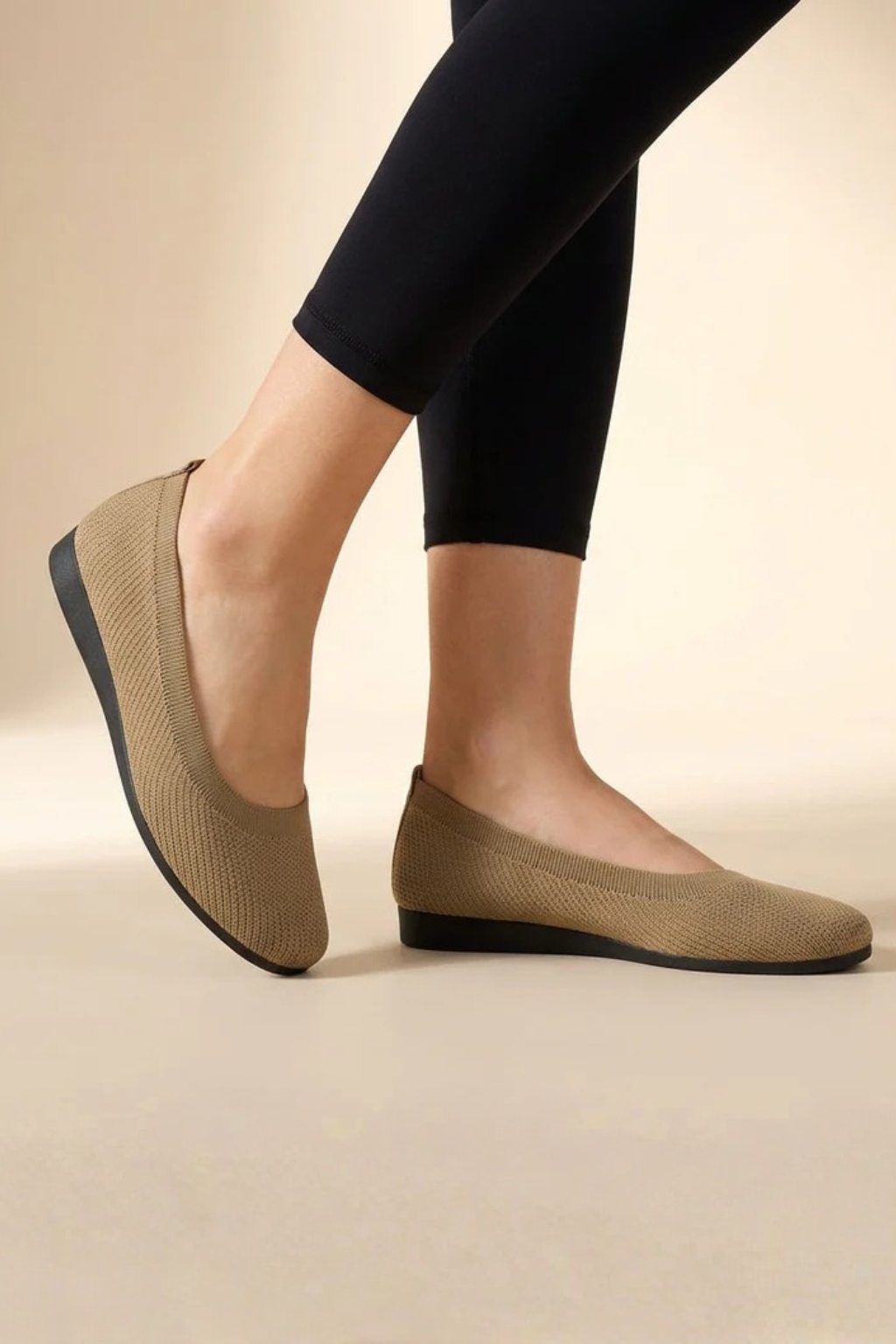 Balerini tricotate pentru femei, cu vârf rotund, slip-on, încălțăminte respirabilă pentru mers, balerini confortabili