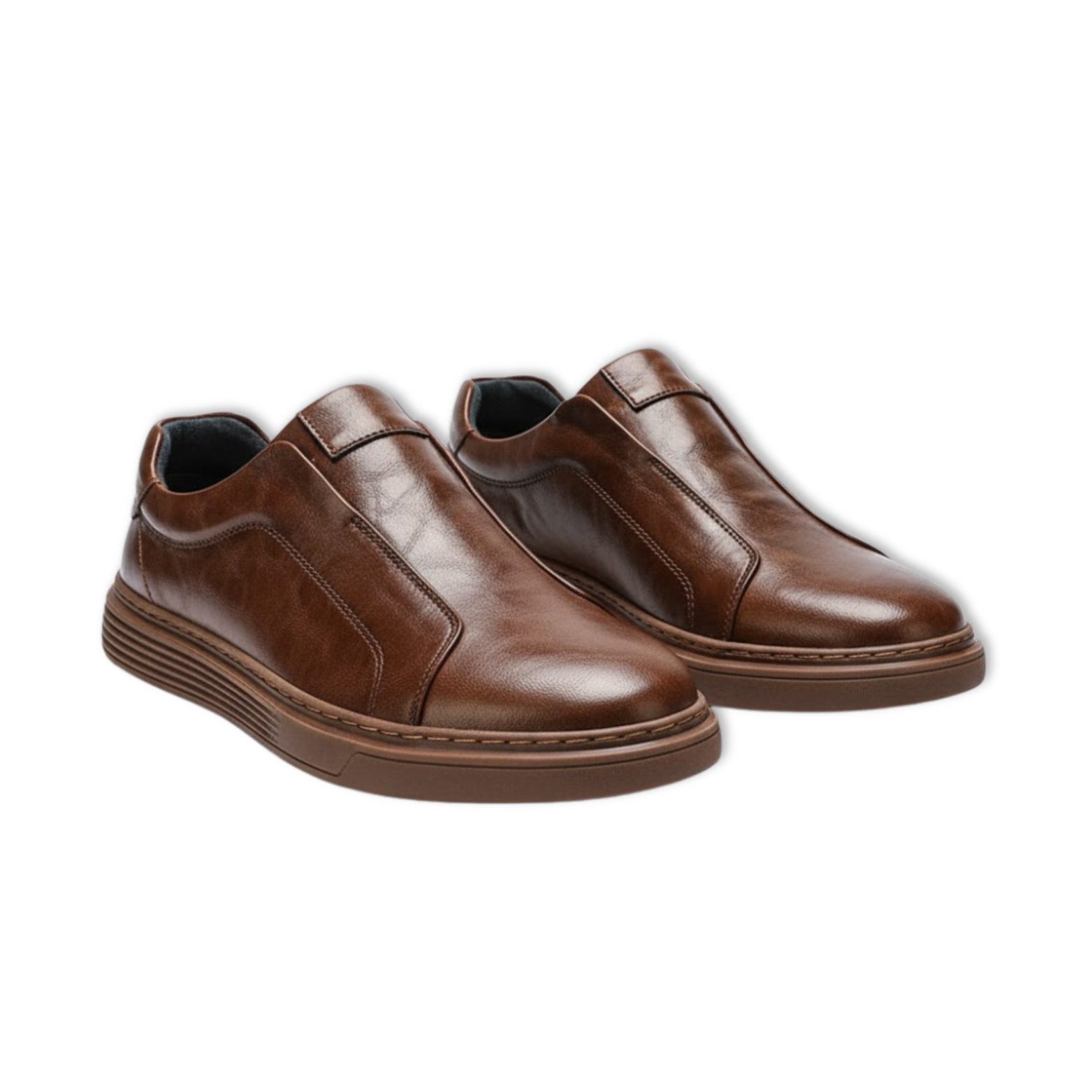 Men's Pure White Leather Slip On Flat Shoes