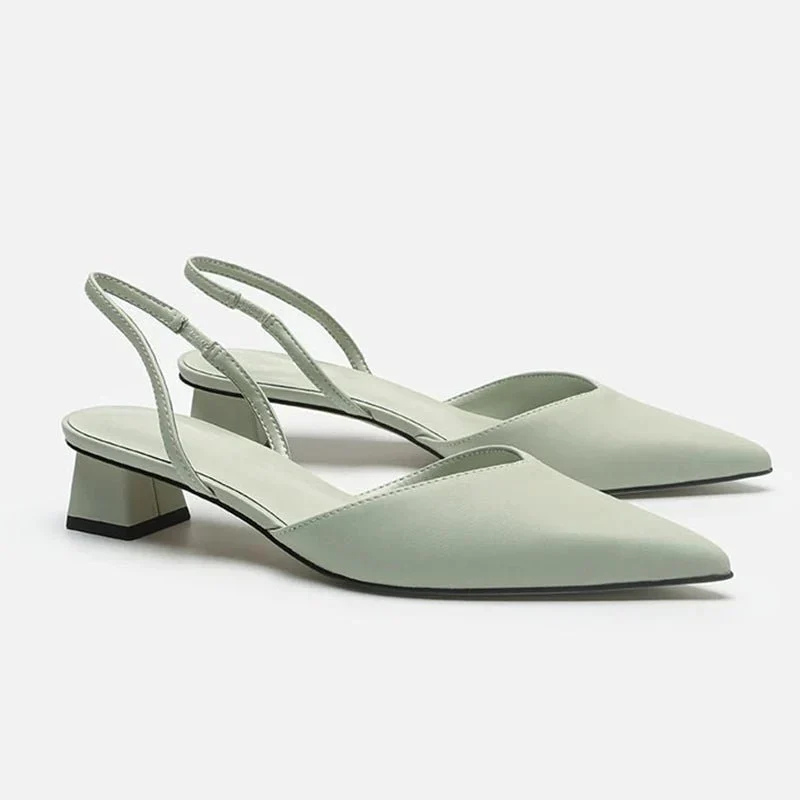 Pantofi cu toc slingback cu vârf ascuțit pentru femei, cu toc bloc ergonomic și jos