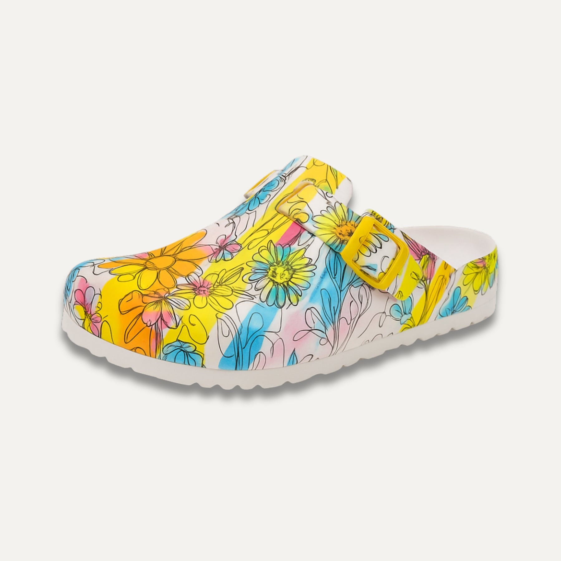 Women's Printed Clog Mules Adjustable Strap Lightweight EVA Nursing Shoes Work Slides