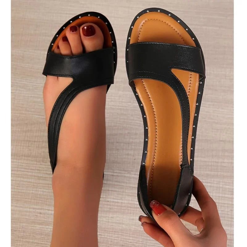 Sandales orthopédiques pour femmes, bout ouvert, bride arrière, chaussures plates