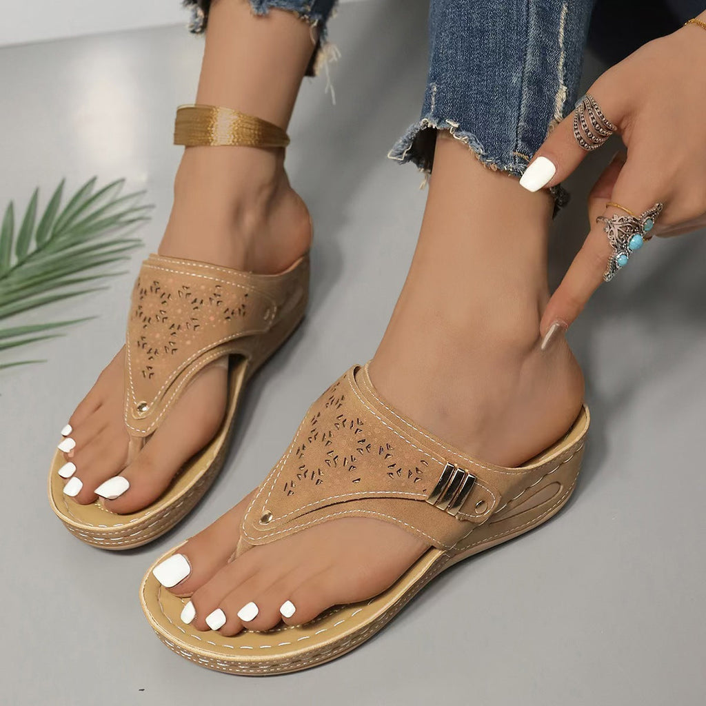 Sandalias ortopédicas para mujer para caminar, con punta abierta, soporte para el arco y chanclas de cuero PU