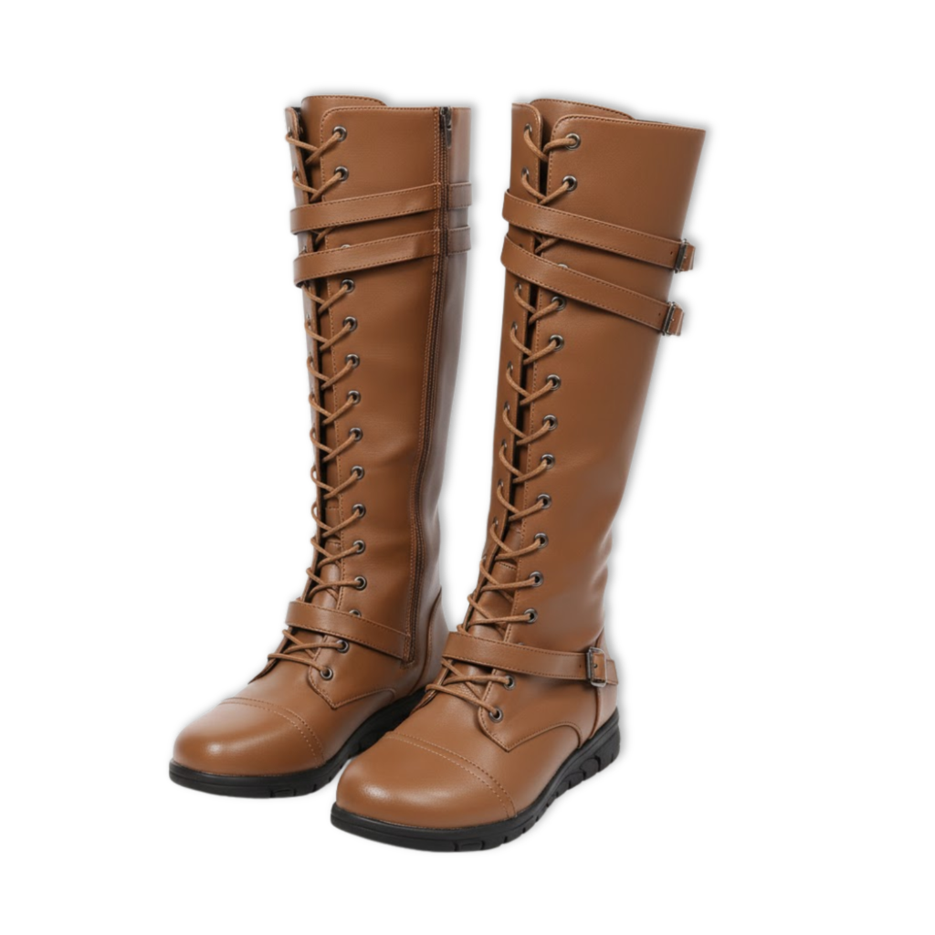 Women's Leather Platform Combat Knee High Boots
