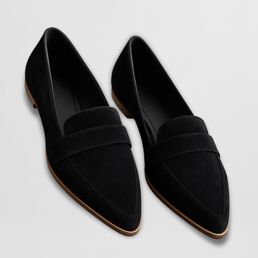 Mocassini ortopedici da donna in camoscio con punta a punta, comodi slip-on per camminare, scarpe basse