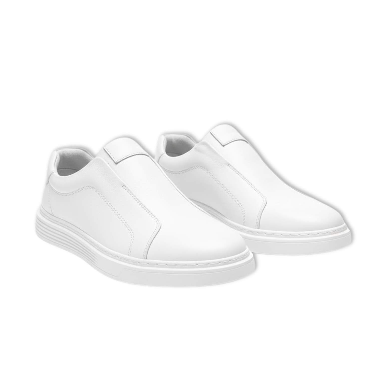 Men's Pure White Leather Slip On Flat Shoes