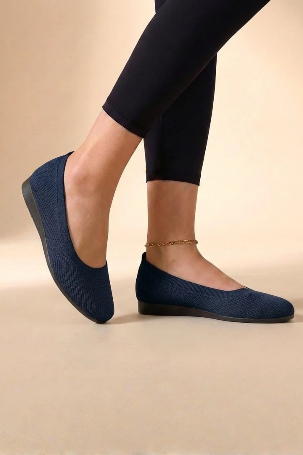 Balerini tricotate pentru femei, cu vârf rotund, slip-on, încălțăminte respirabilă pentru mers, balerini confortabili