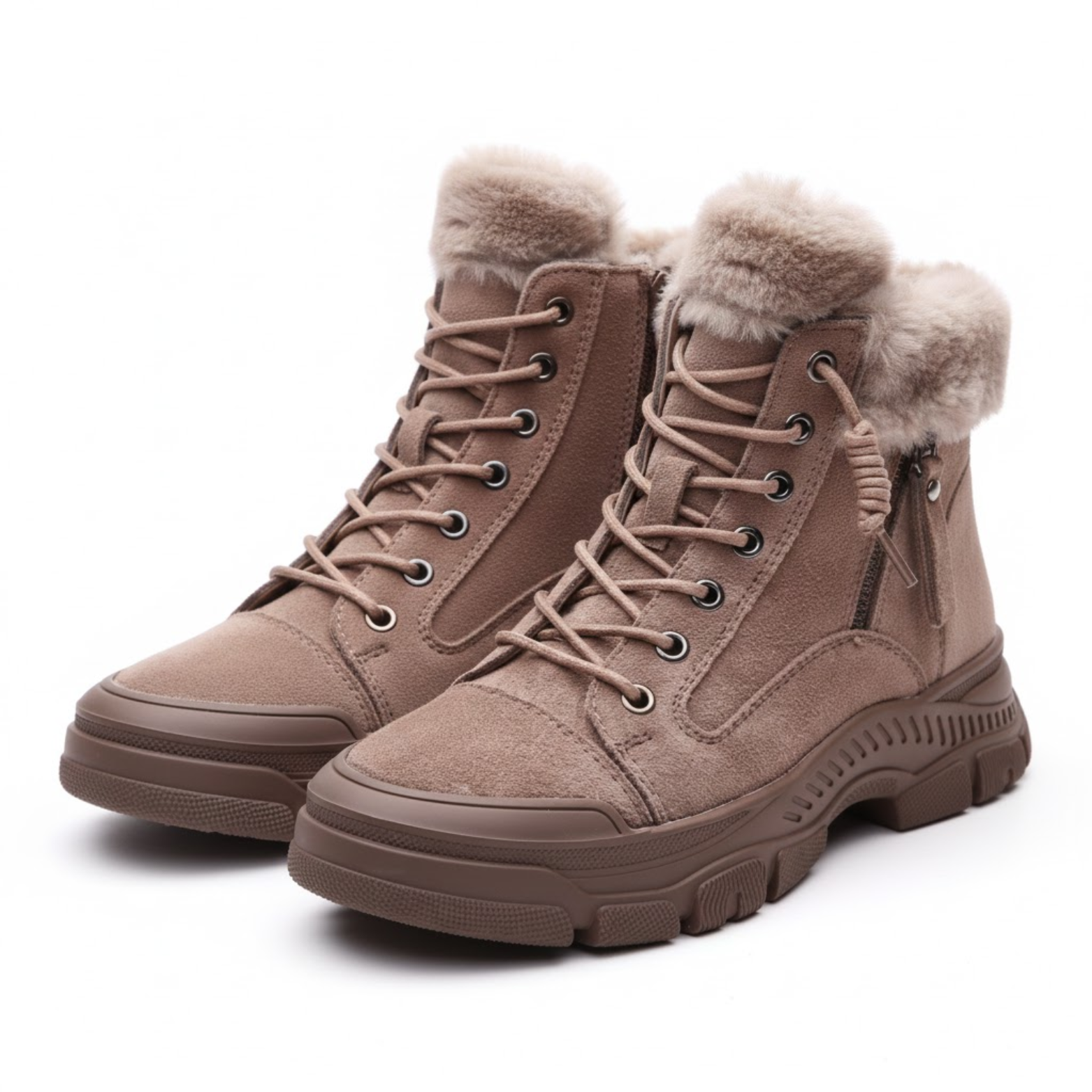 Dame Premium Ægte Læder Vinter Ankelstøvler med Tykkelse Sål og Plysforede Sne Støvler