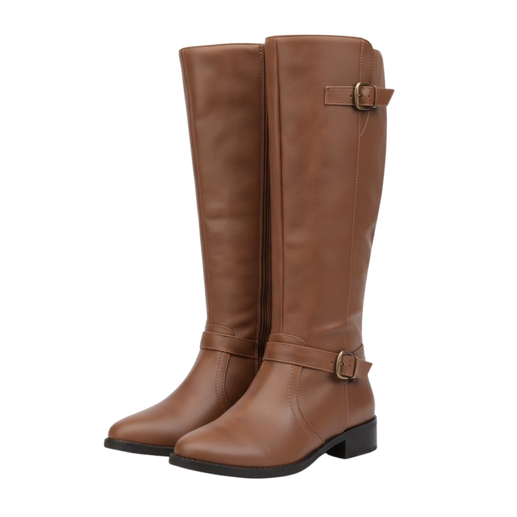 Women Winter High-Top Boot Side Zipper Belt Buckle