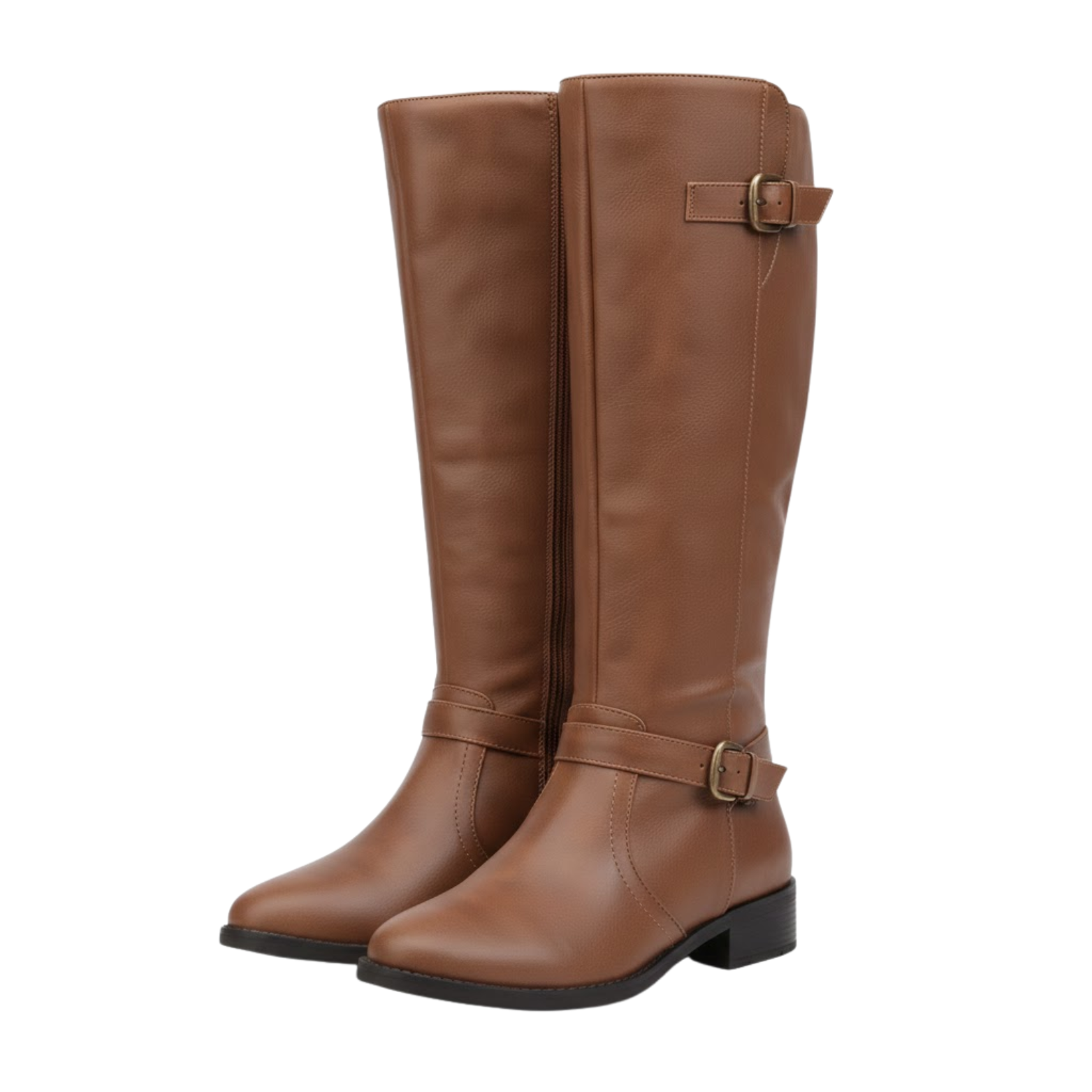 Women Winter High-Top Boot Side Zipper Belt Buckle