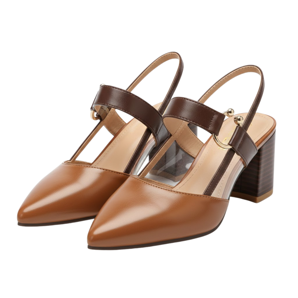Women Pointed Toe Block High Heel Sandals Slingback