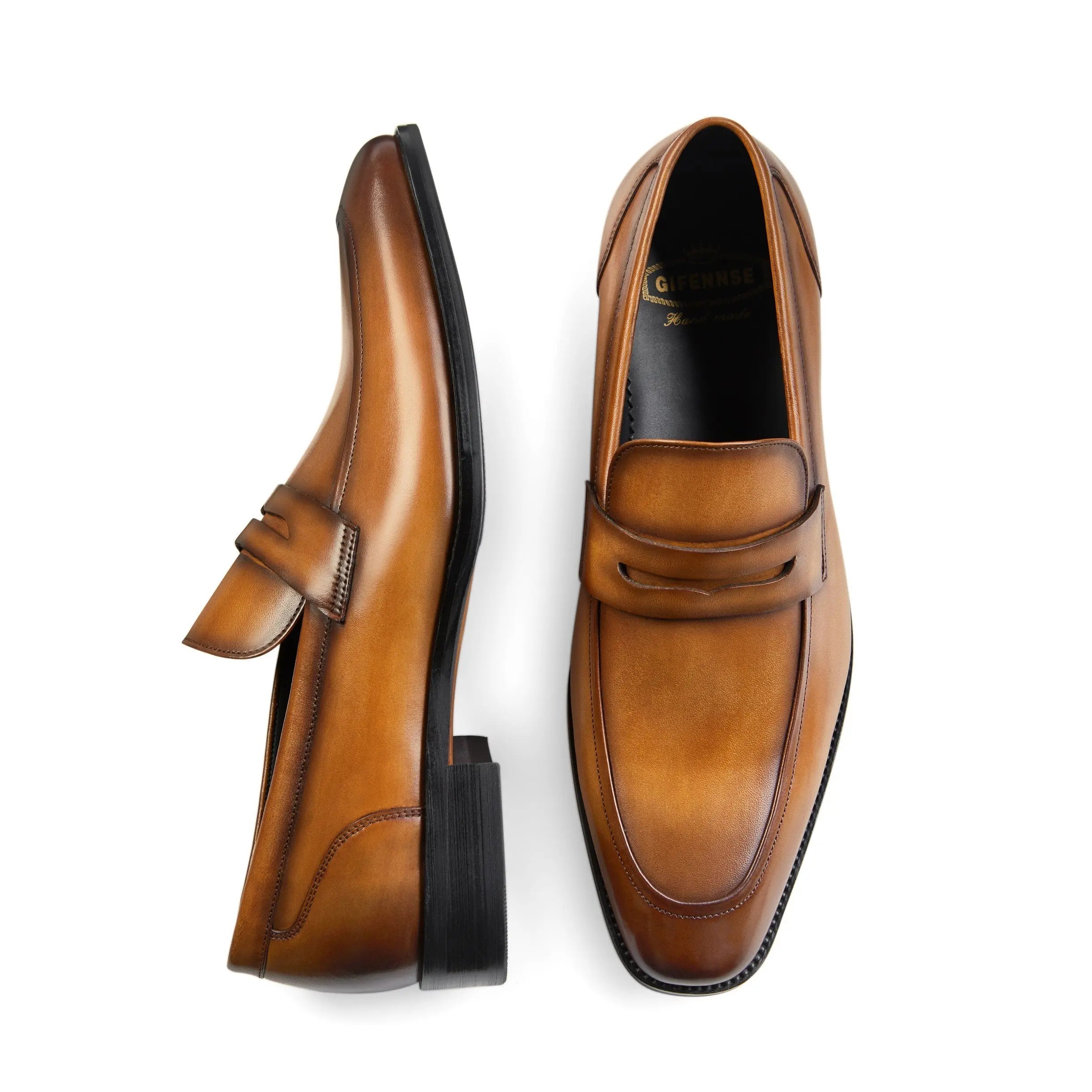 Mocassins pour hommes en cuir véritable avec design sans lacets et finition polie