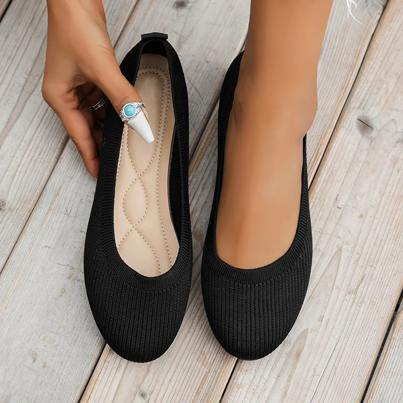 Ballerines à bout rond pour femmes en mesh avec design à enfiler et semelle en caoutchouc