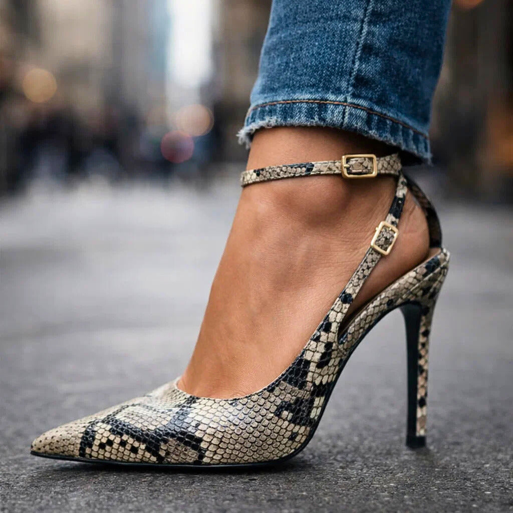 Escarpins à bout pointu pour femme avec soutien de la voûte plantaire - bride de cheville réglable, semelle intérieure rembourrée