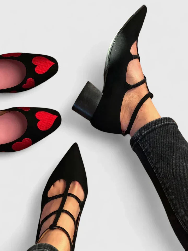 Women's Orthopedic Heels T-Strap Pointed Toe Block Heel Dress Shoes