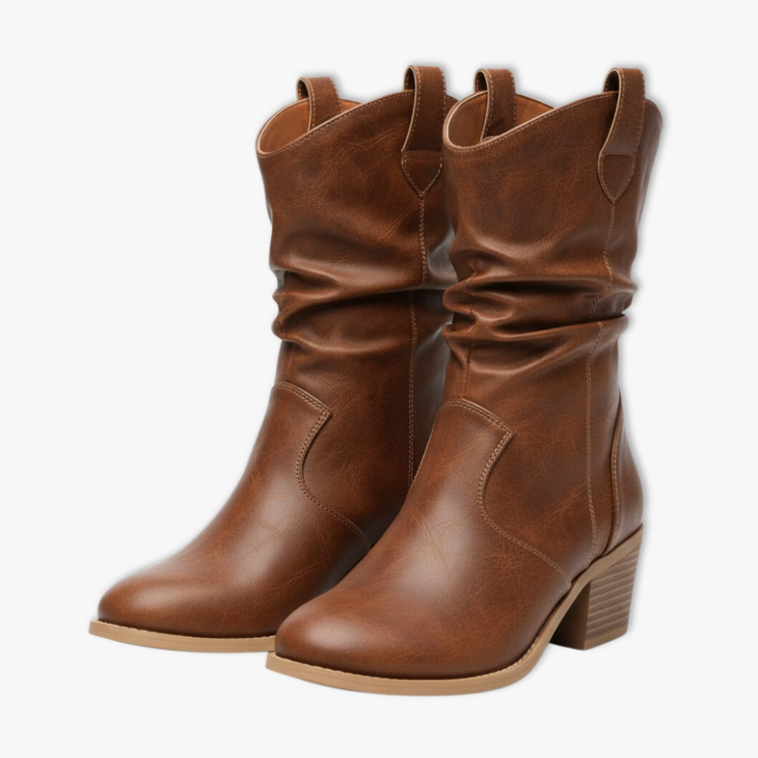 Fashionable Women's Denim Boots Medium High Heel Western Style Boots With Scrunch