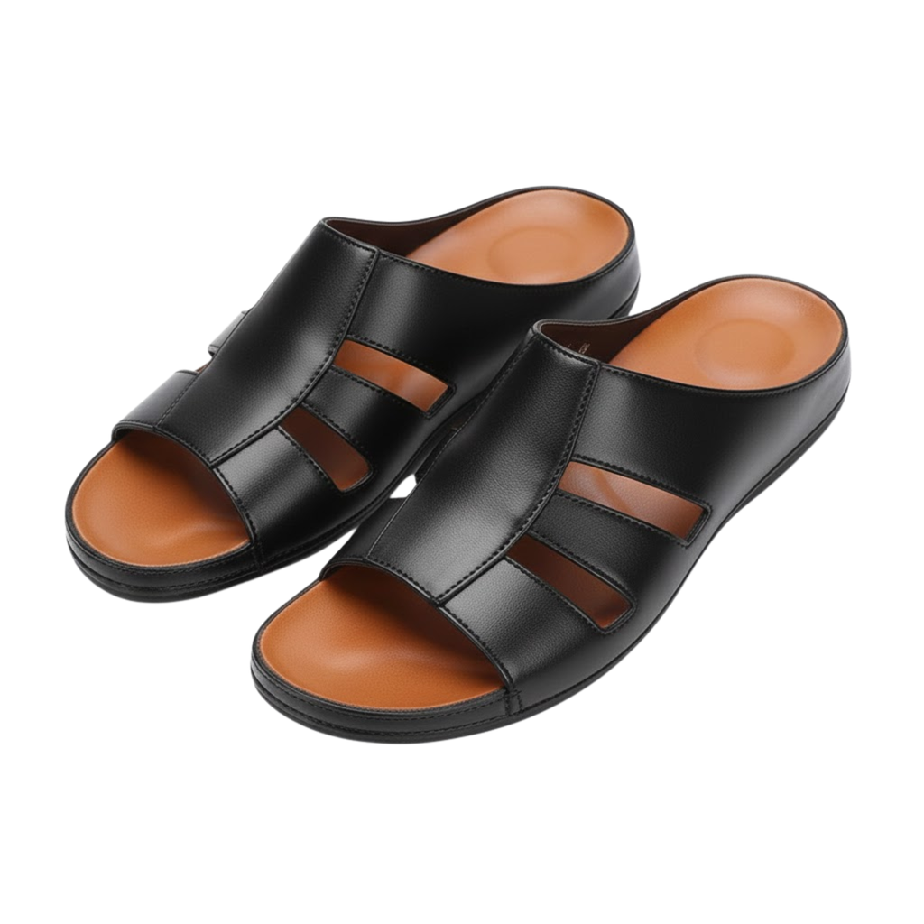 Chaussons de luxe pour hommes en cuir fait main à bout ouvert