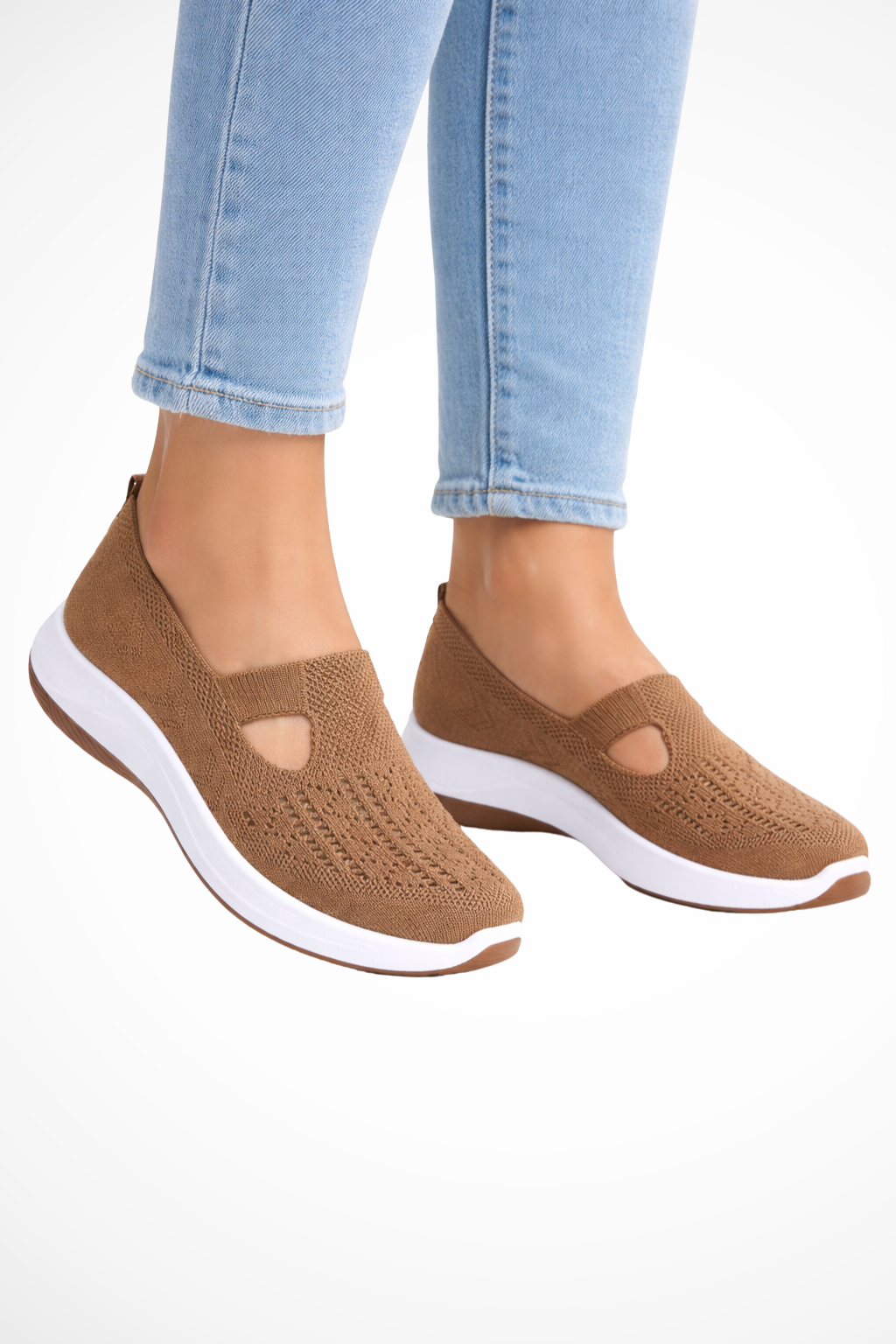 Damslips-på vardagsskor andningsbara stickade promenadskor perforerade sneakers