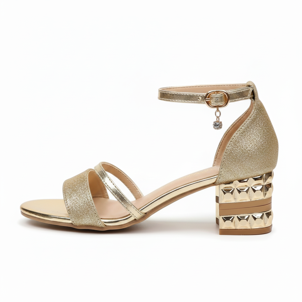 Sandales à talon bloc pour femmes avec bride pailletée à la cheville, chaussures orthopédiques pour mariage et soirée