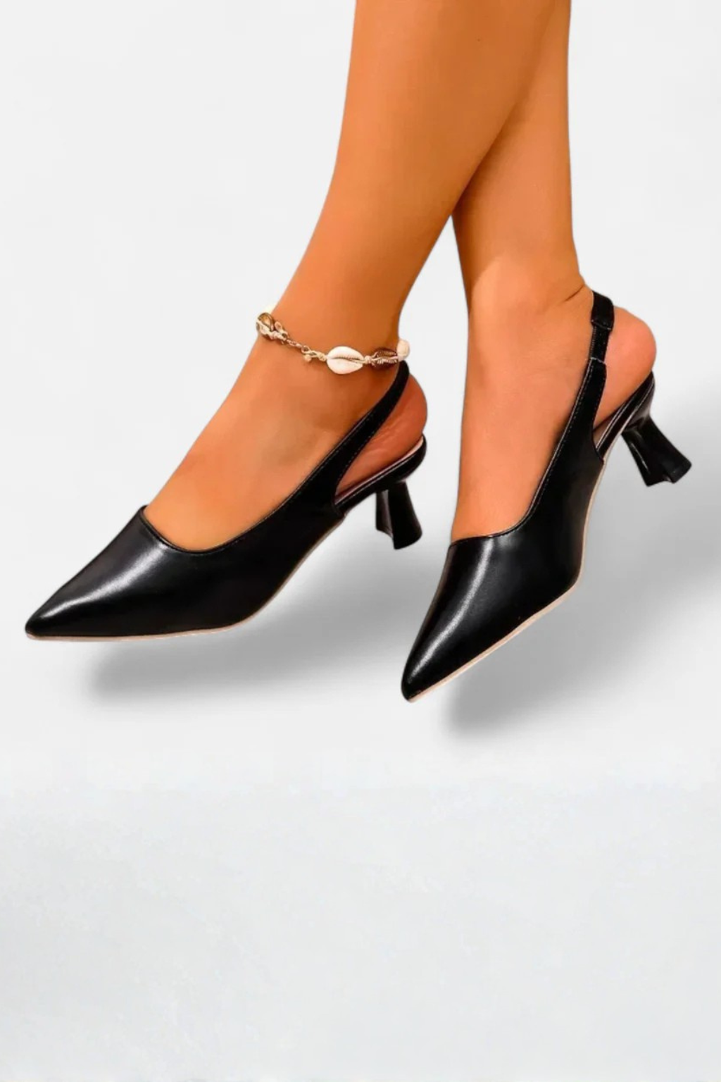 Chaussures habillées pour femmes à talons kitten bas évasés, bouts pointus et bride arrière