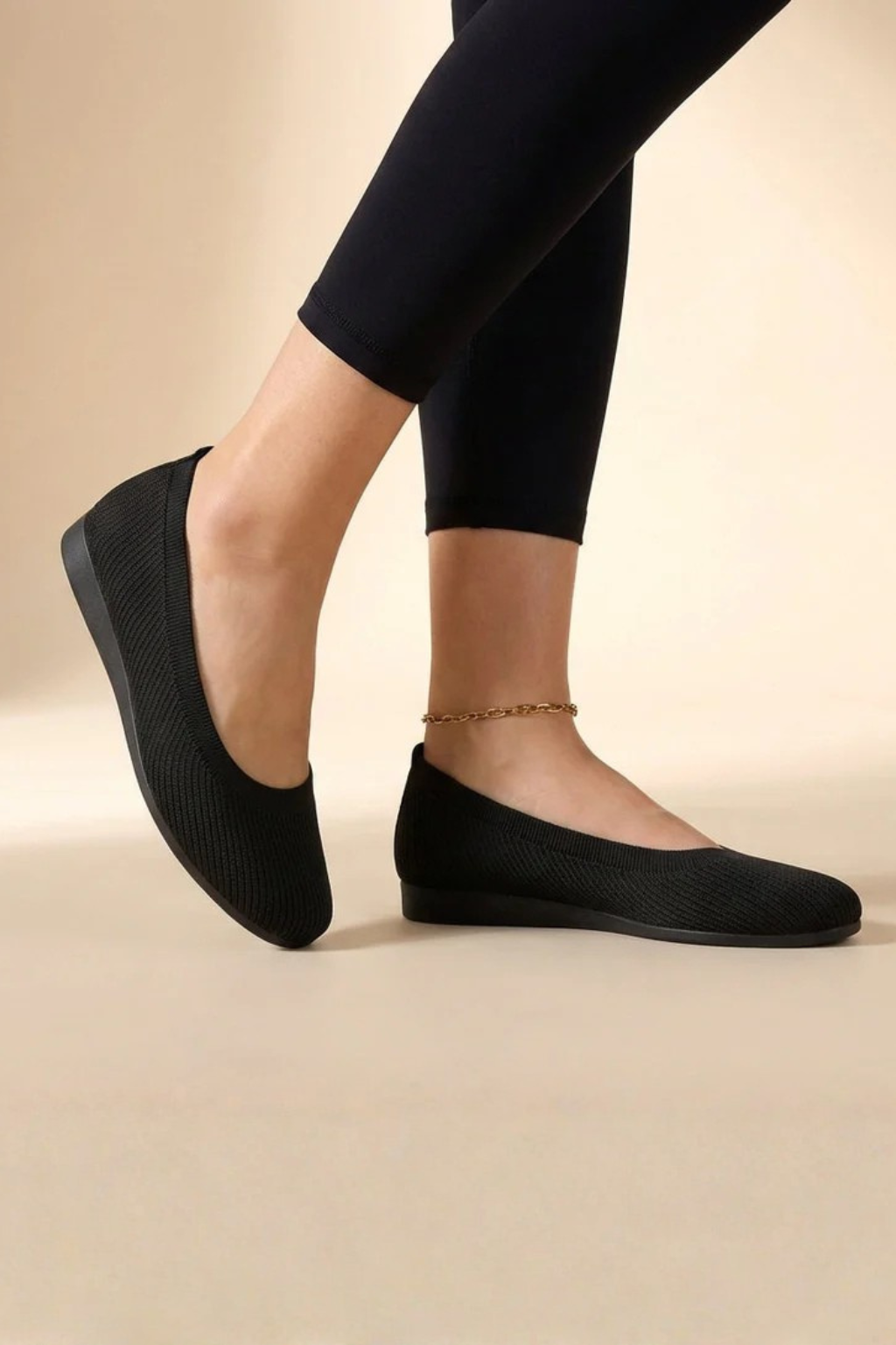 Balerini tricotate pentru femei, cu vârf rotund, slip-on, încălțăminte respirabilă pentru mers, balerini confortabili