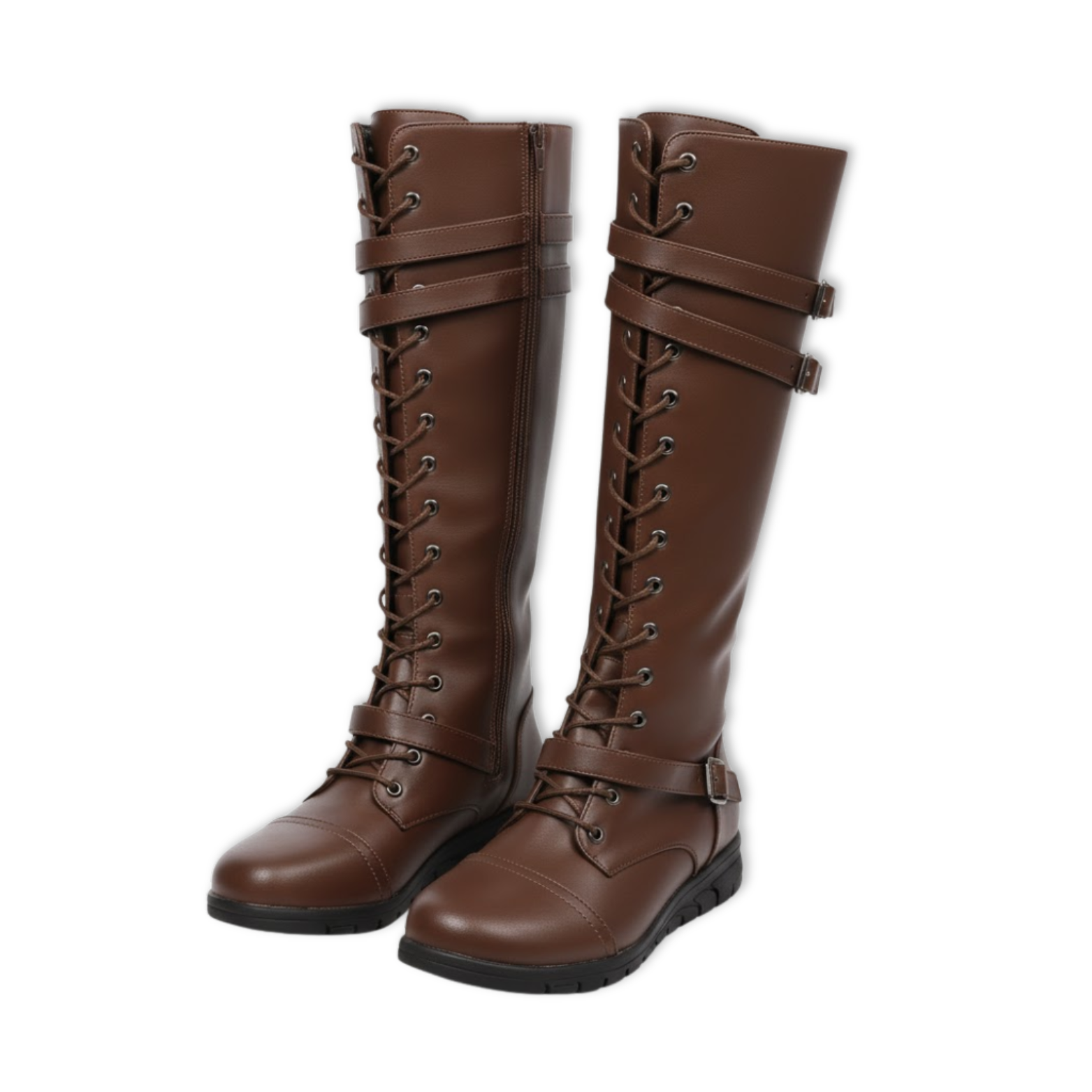 Women's Leather Platform Combat Knee High Boots