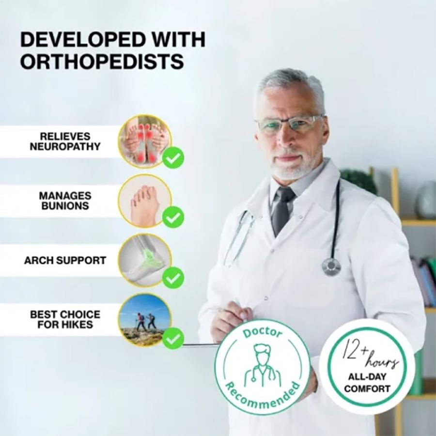 Chaussures orthopédiques de randonnée pour hommes en cuir suédé imperméable avec soutien de la voûte plantaire