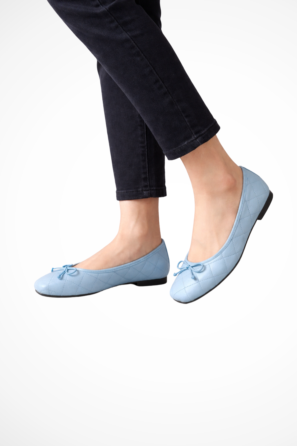 Ballerines matelassées pour femmes à bout carré avec détail nœud et semelle profilée basse