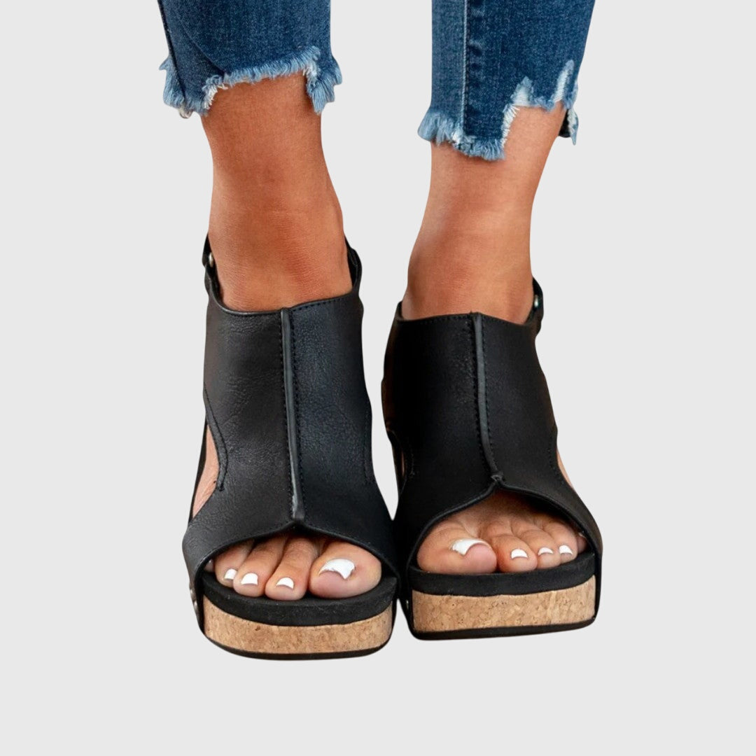 Sandalias ortopédicas de plataforma para mujer, con punta abierta y cuña, suela con acabado de corcho